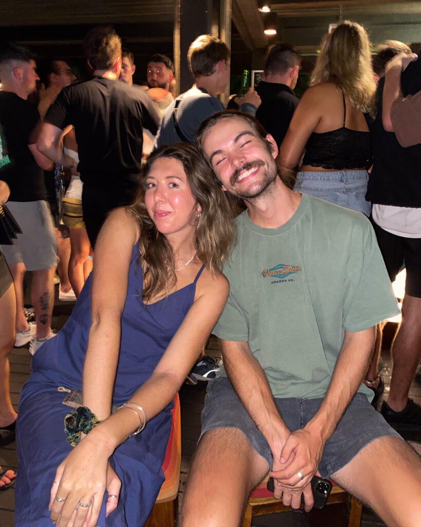 Mark and Sarah at a bar on Australia's east coast during their backpacking trip
