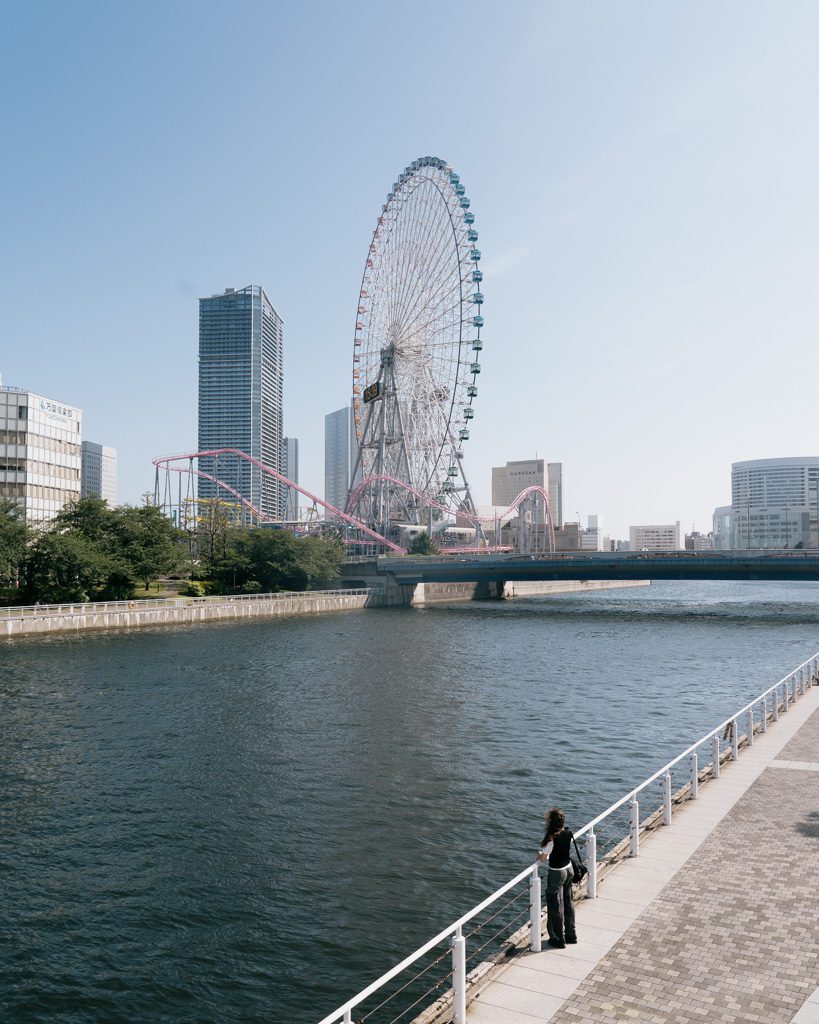 Cosmo Clock 21 ferris wheel and Yokohama skyline seen from the waterfront