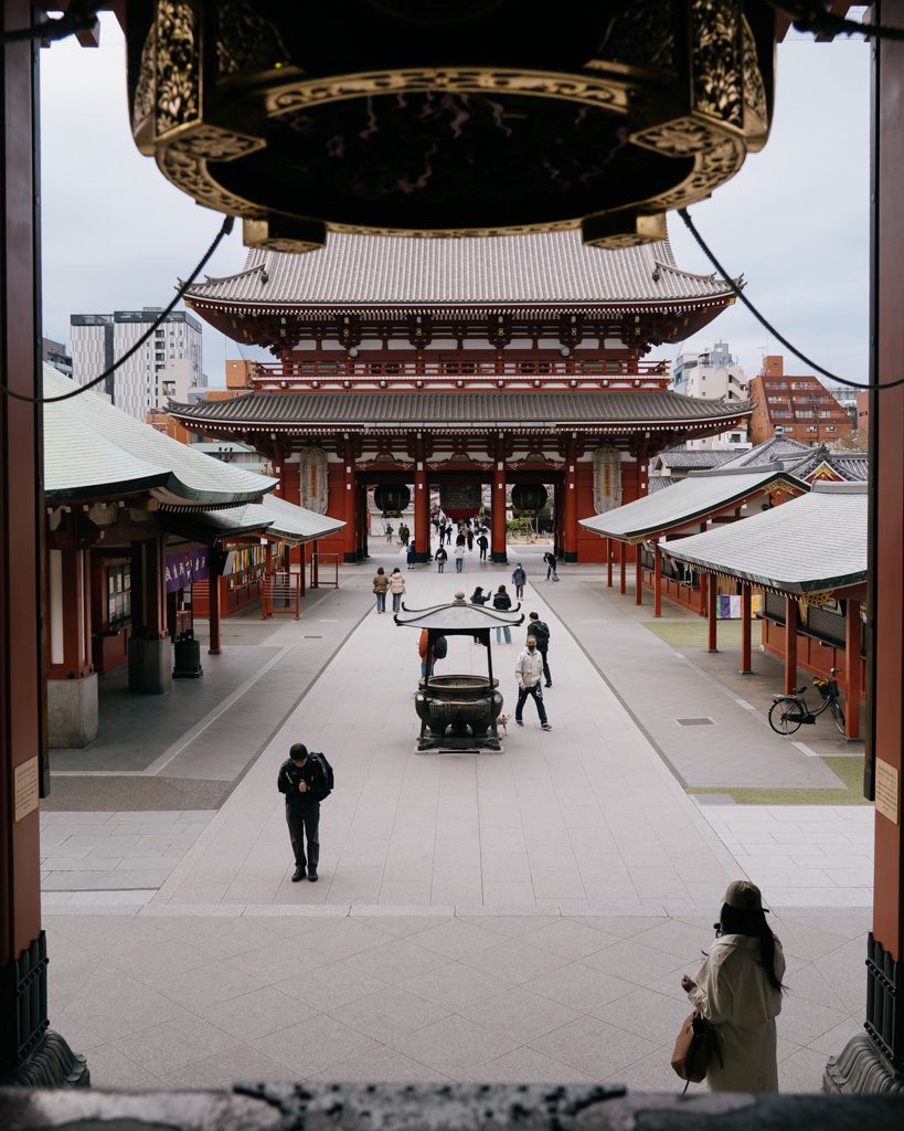 View from the steps of Senso-Ji temple looking back towards Hozomon Gate